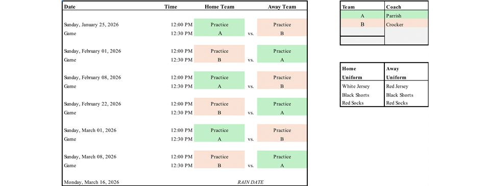 U8/U9 Winter Futsal Schedule
