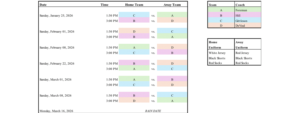 U10-U12 Winter Futsal Schedule