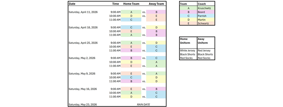 Spring 2026 U8 Schedule